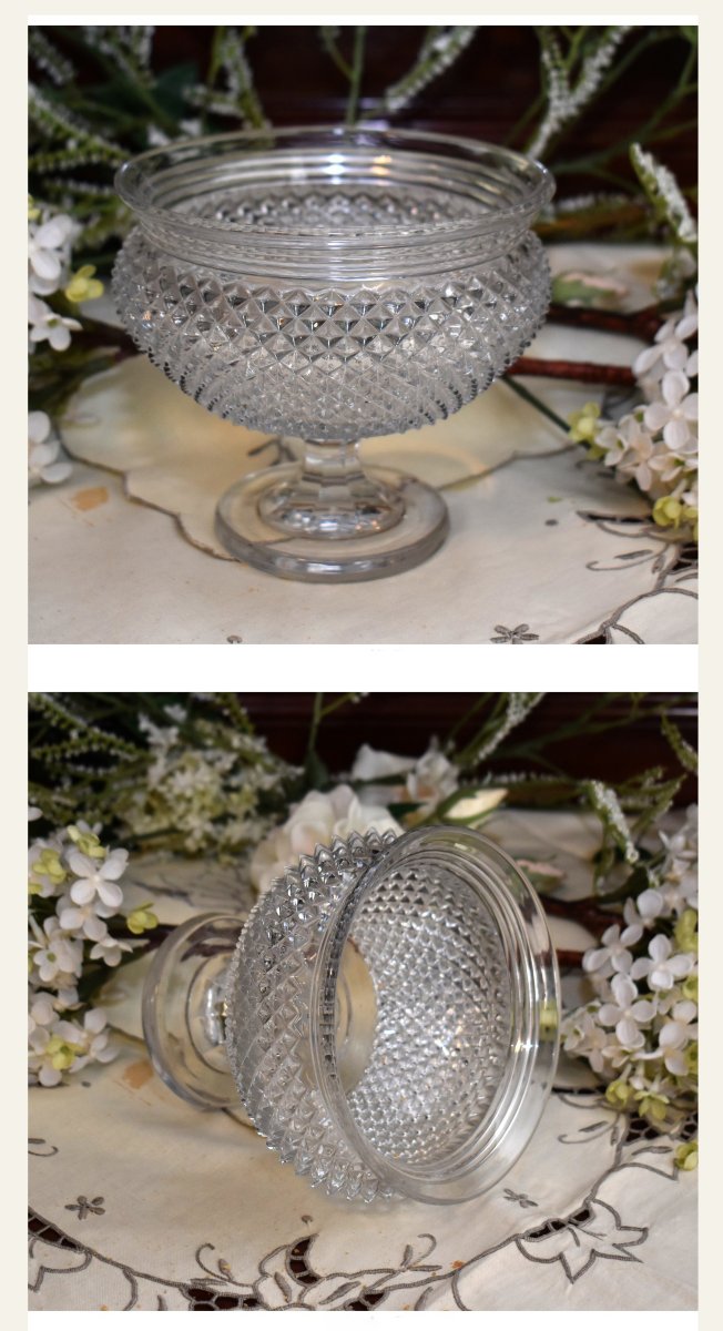 Drageoir En Cristal  Le Creusot / Baccarat, Vers 1840, Compotier , Pointes De Diamants,  XIXe-photo-6
