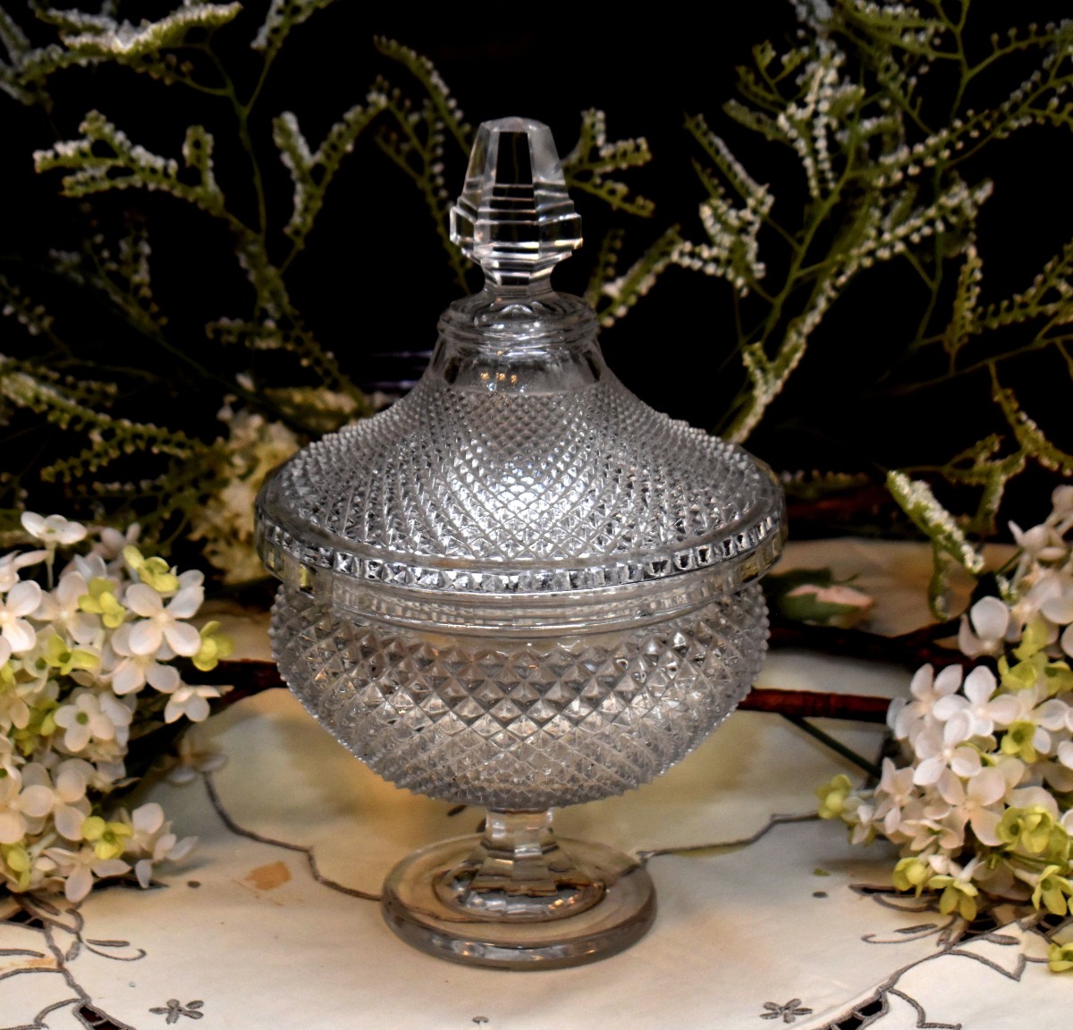 Drageoir En Cristal  Le Creusot / Baccarat, Vers 1840, Compotier , Pointes De Diamants,  XIXe