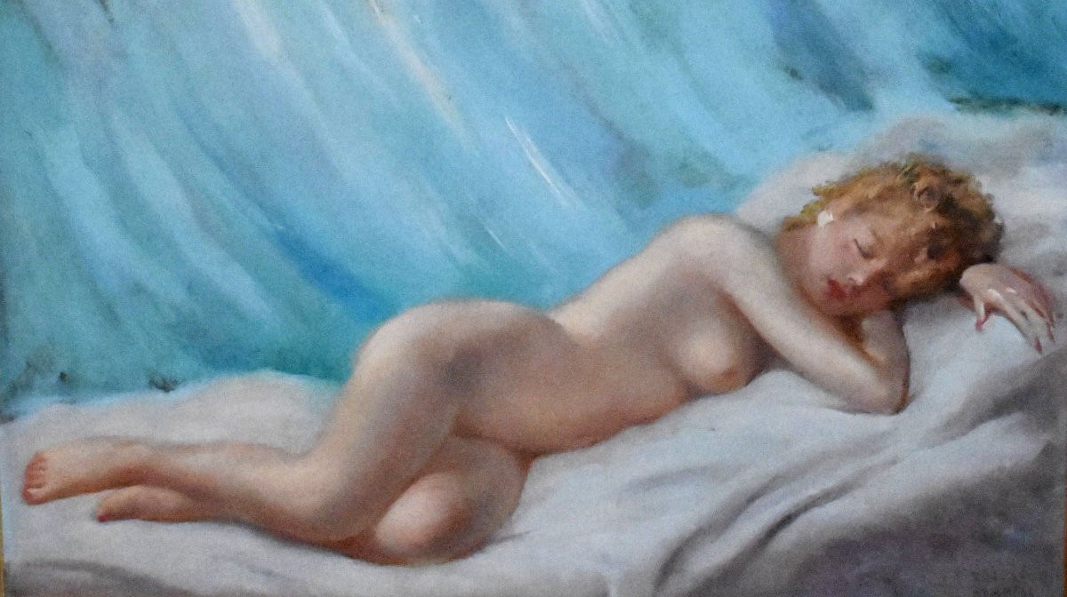 Robert Mahias (1890-1962) Female Nude, Framed Painting, Young Nude Woman, Lying Down.-photo-4