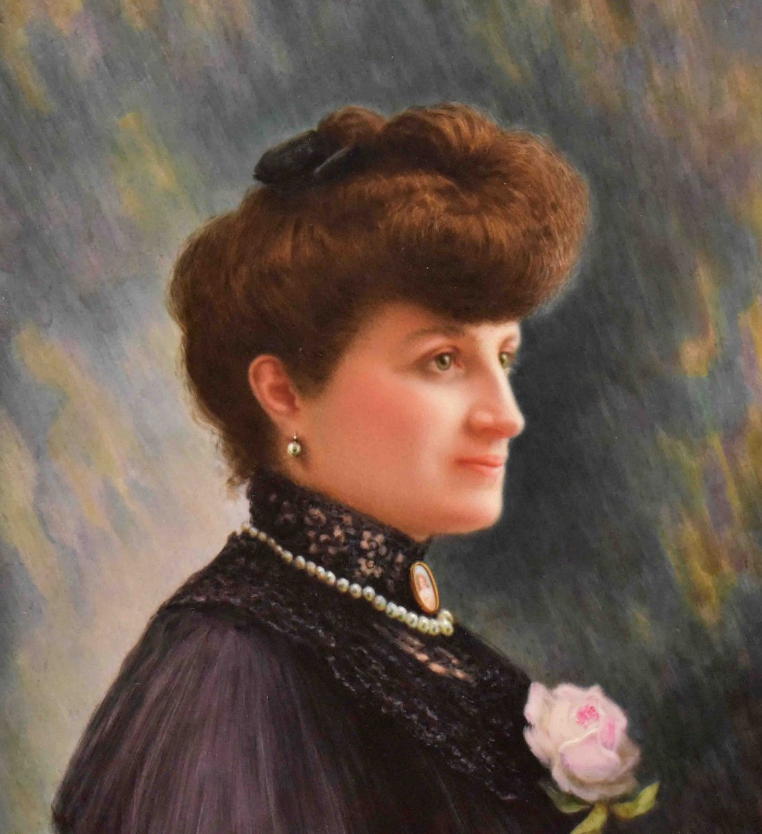 Antoine Soustre (19th-20th Century). Female Portrait, Painting On Porcelain-photo-2