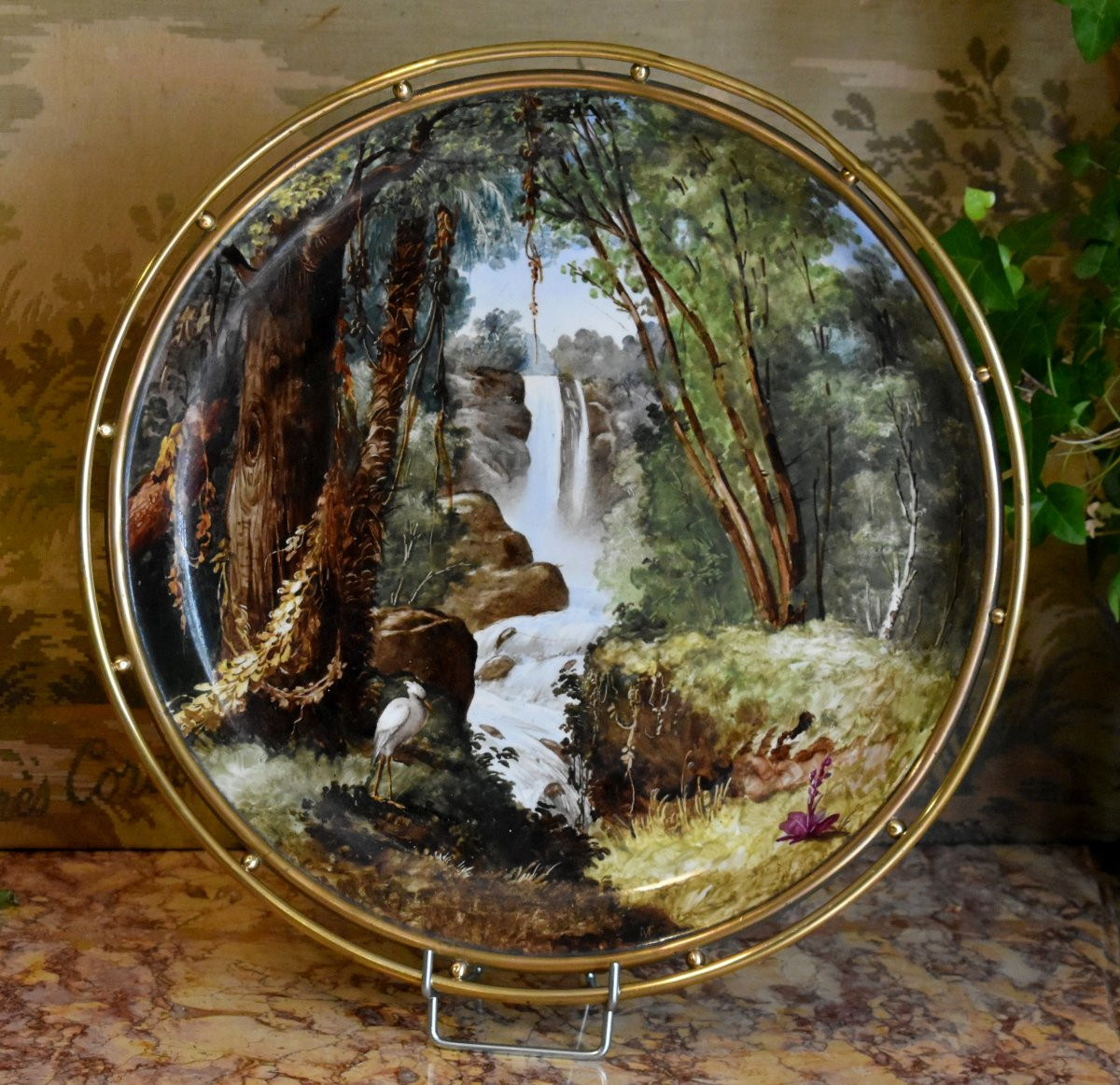 Grande Coupe Décor paysage Peint Main, Centre De Table En Porcelaine , Plat Monté Sur Socle -photo-1