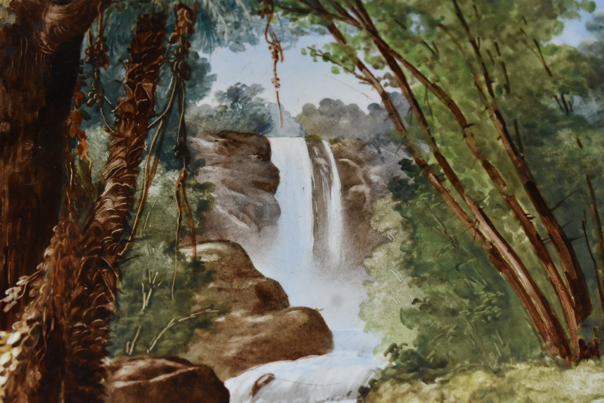 Grande Coupe Décor paysage Peint Main, Centre De Table En Porcelaine , Plat Monté Sur Socle -photo-3