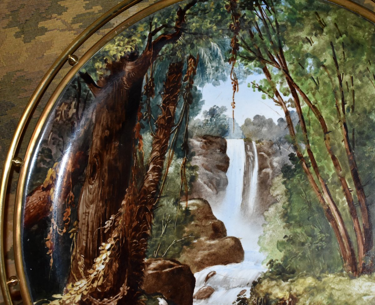 Grande Coupe Décor paysage Peint Main, Centre De Table En Porcelaine , Plat Monté Sur Socle -photo-4