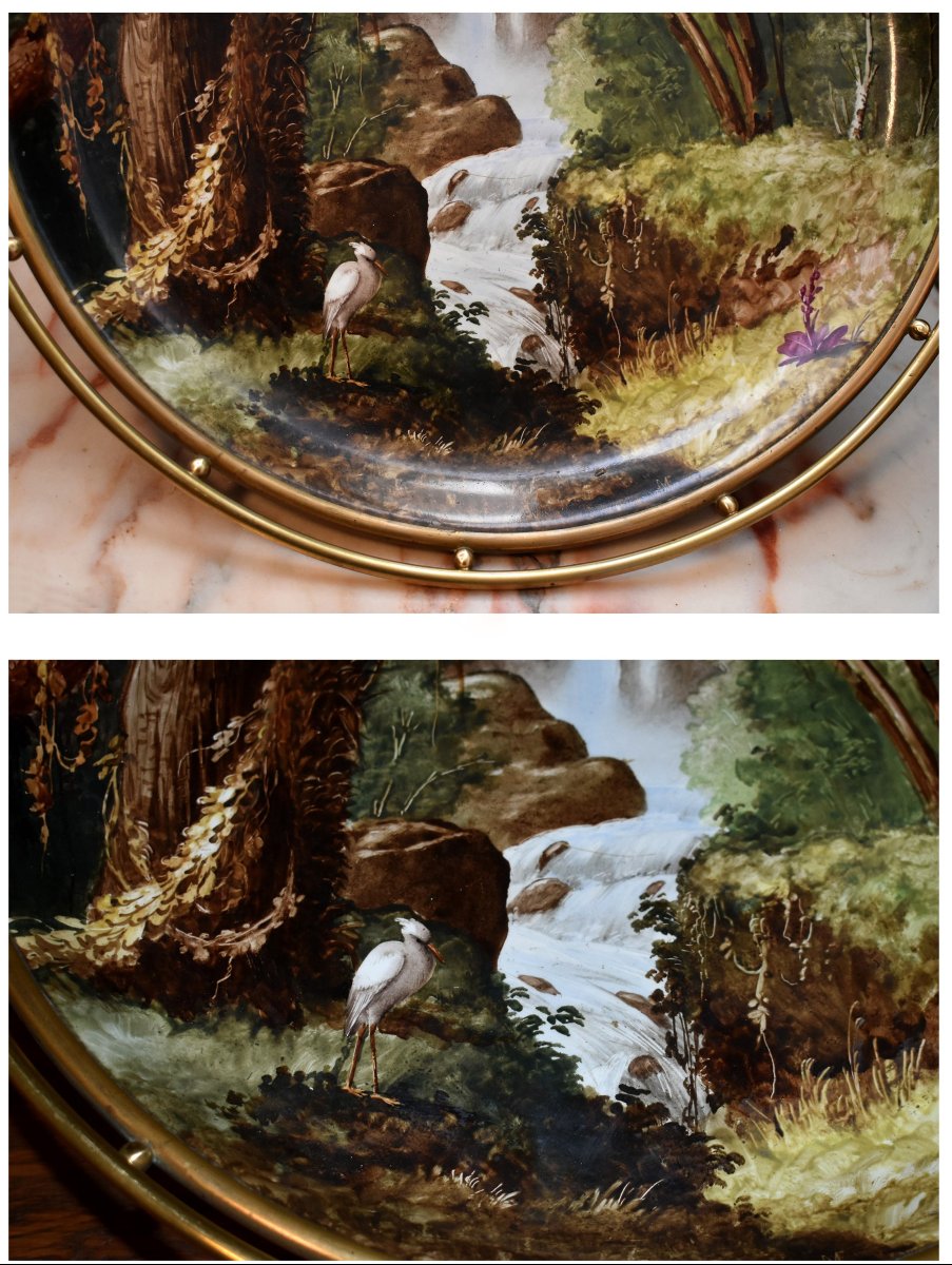 Grande Coupe Décor paysage Peint Main, Centre De Table En Porcelaine , Plat Monté Sur Socle -photo-5