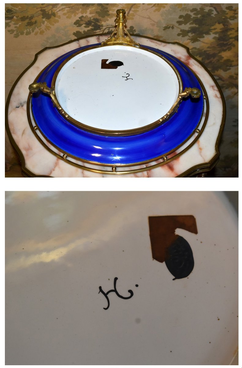 Grande Coupe Décor paysage Peint Main, Centre De Table En Porcelaine , Plat Monté Sur Socle -photo-8