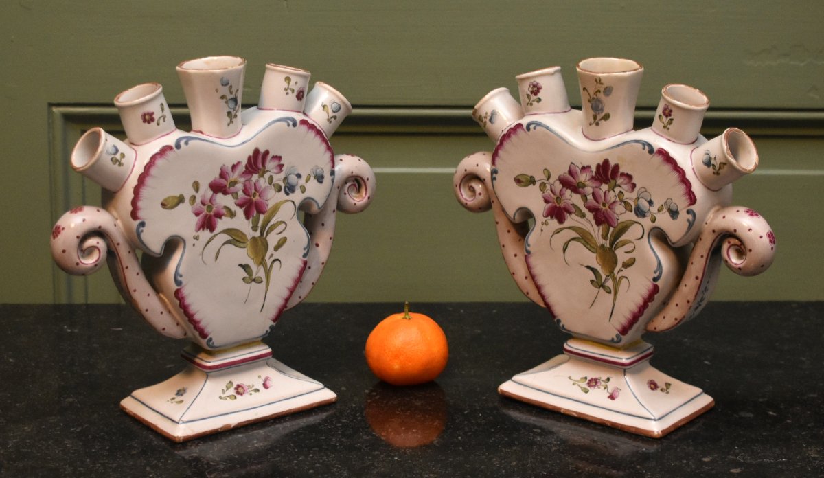 Pair Of Tulip-shaped Vases, Earthenware Flower Holders, Floral Decoration, Flowers-photo-4