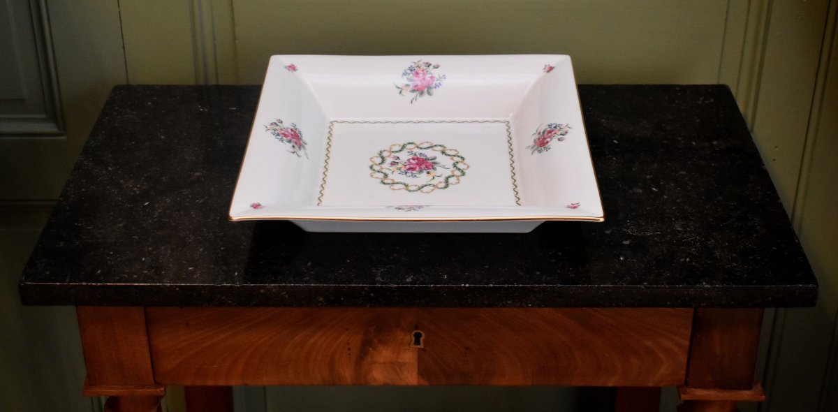Coupe,  vide  poche en porcelaine de Limoges,  Haviland, Plateau centre de table,  roses-photo-2