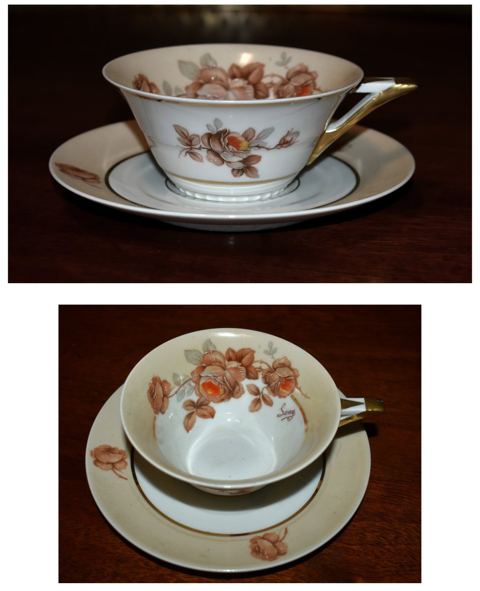 Service à Café Ou à Thé En Porcelaine De Limoges par P. Pastaud, decor floral et filets or-photo-5