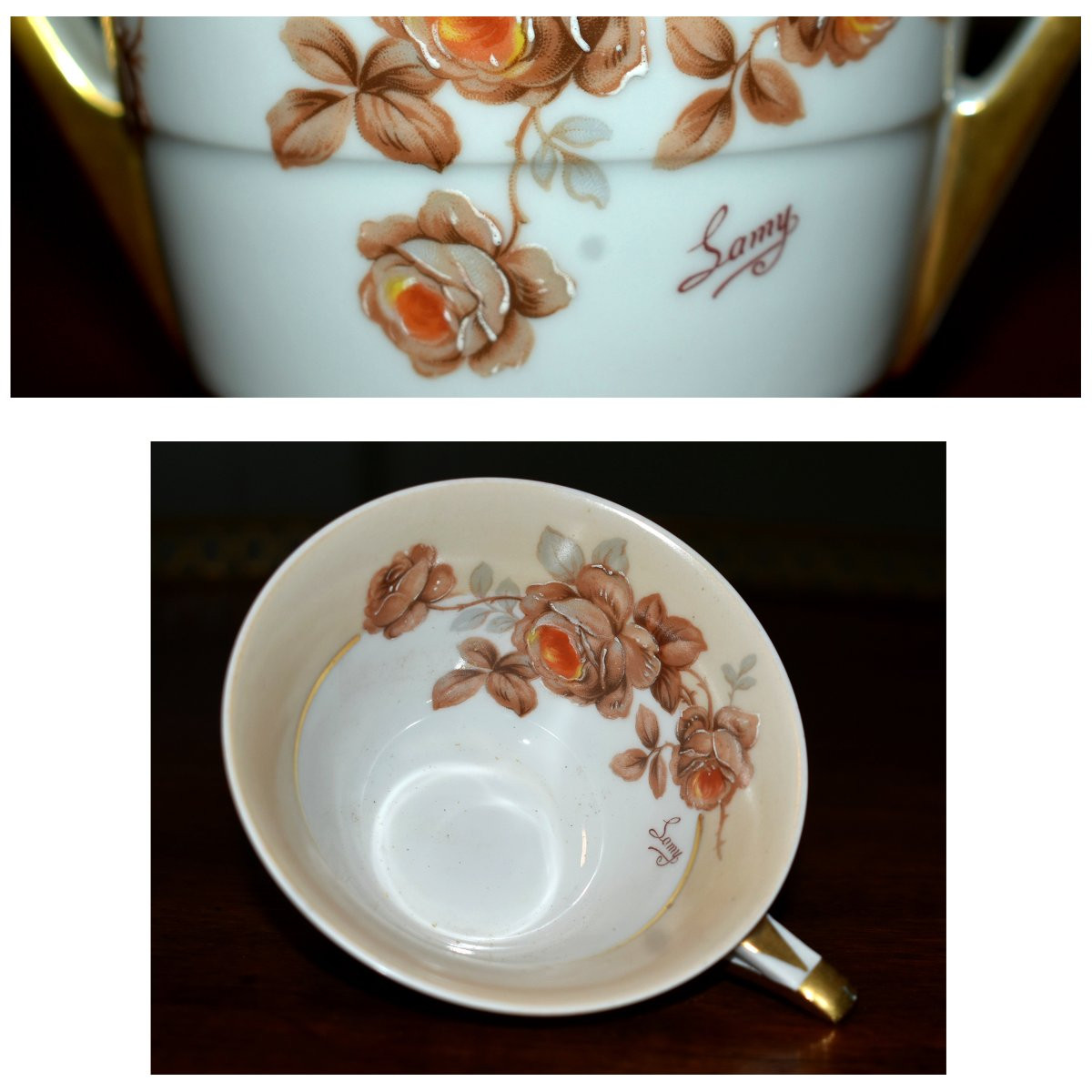Service à Café Ou à Thé En Porcelaine De Limoges par P. Pastaud, decor floral et filets or-photo-7