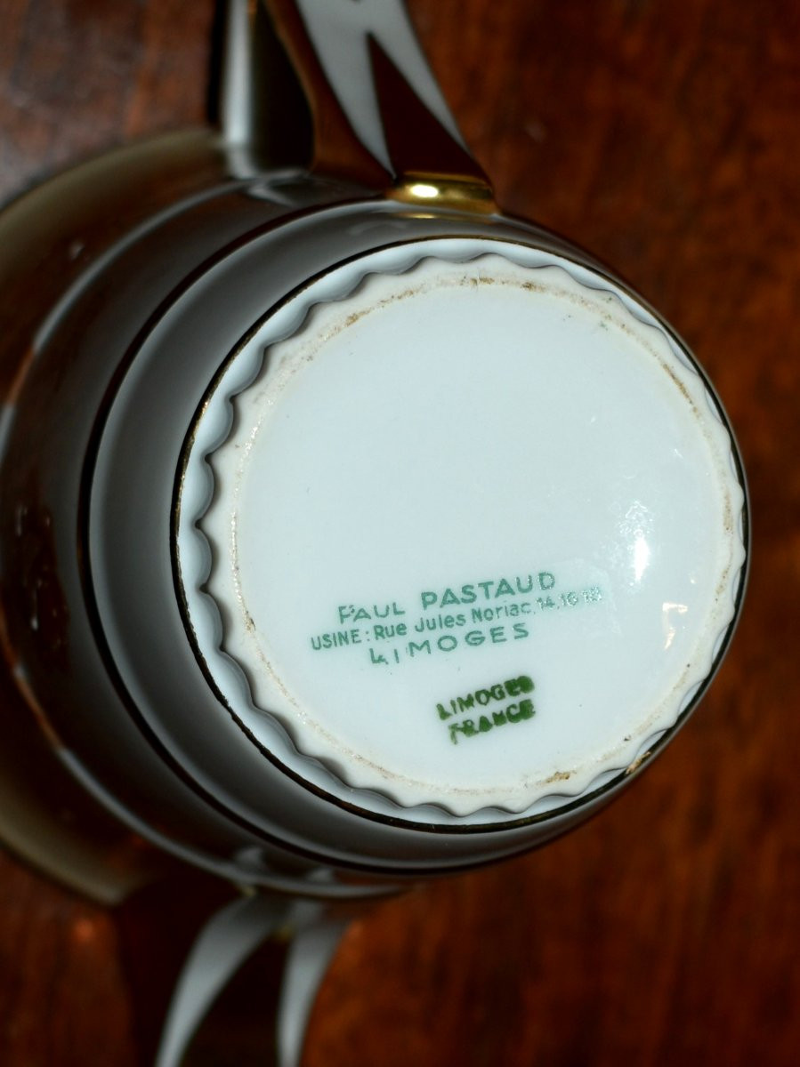Service à Café Ou à Thé En Porcelaine De Limoges par P. Pastaud, decor floral et filets or-photo-8