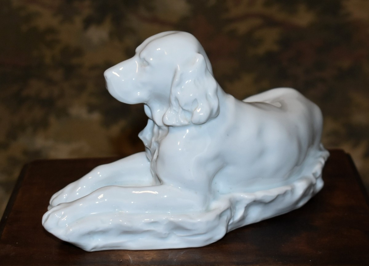 Jules Desbois, White Limoges Porcelain Subject, Hunting Dog Statue By Haviland -photo-4