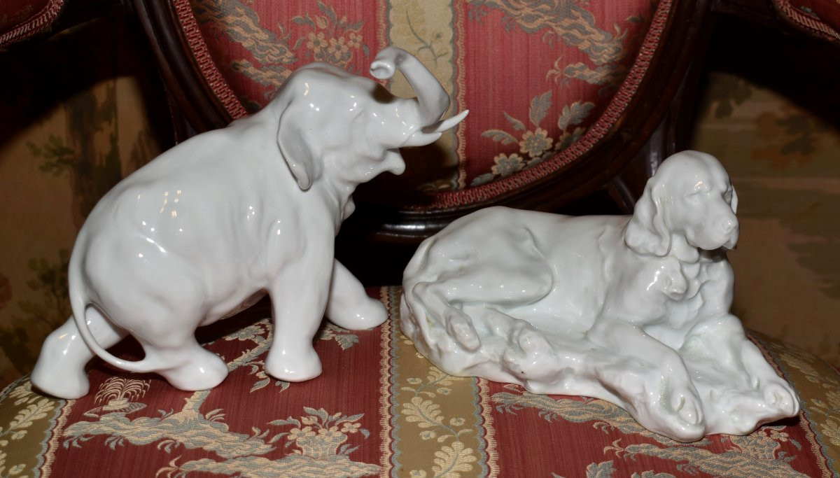Jules Desbois, White Limoges Porcelain Subject, Hunting Dog Statue By Haviland -photo-8