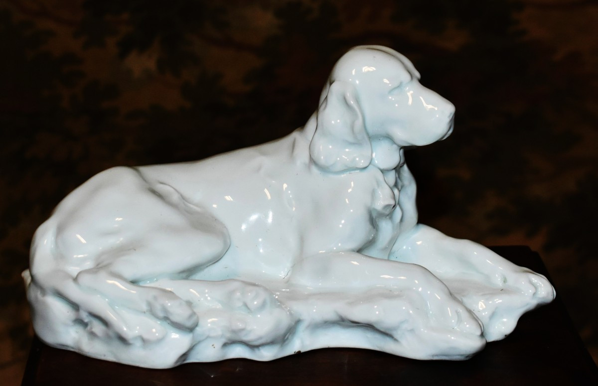 Jules Desbois, White Limoges Porcelain Subject, Hunting Dog Statue By Haviland 
