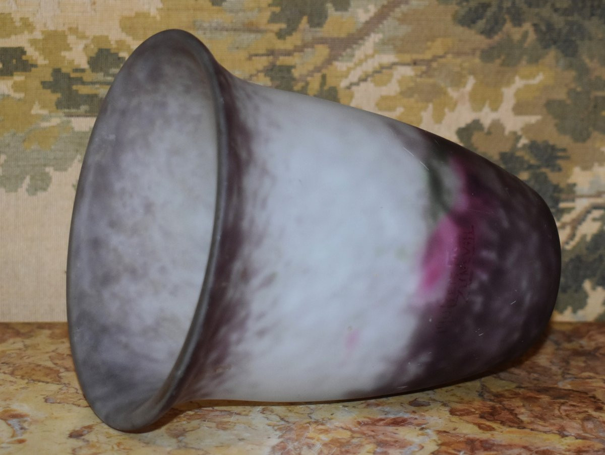 Muller Frères Lunéville , Vase en pâte de verre marmoréen,  marmoré.  Début XXe art nouveau -photo-1