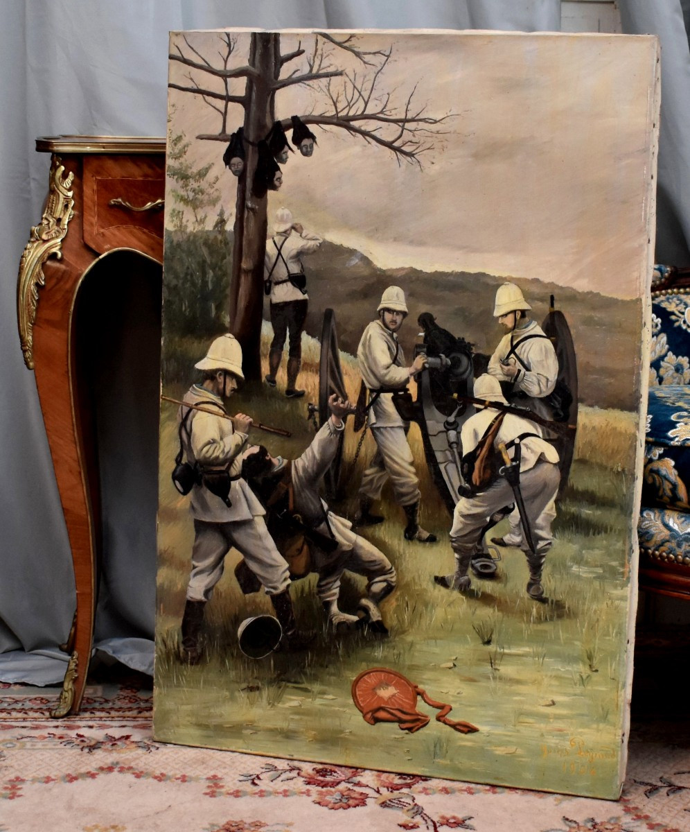 Joseph Peyraud Datée 1904 ,  tableau  Scène Militaire , Armée Coloniale  Guerre  Cochinchine