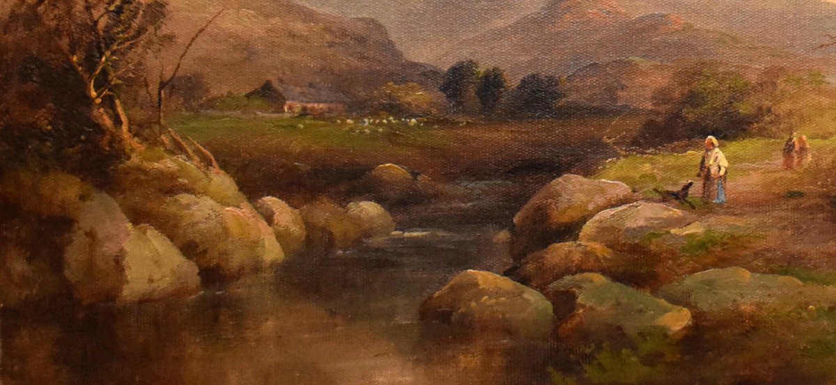 Vernon 1892, Mountain Landscape, "glaslyn Valley" Wales, "sugar Loaf Mountains"-photo-4