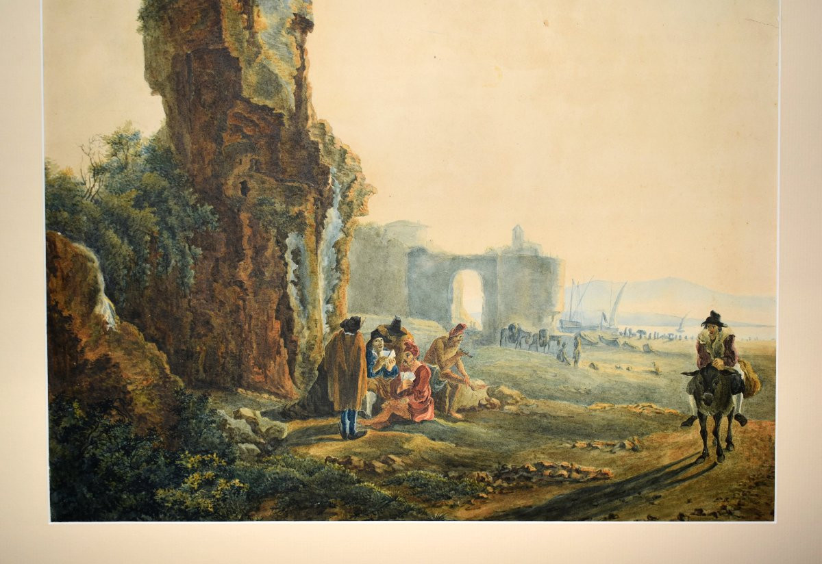 Watercolor After Jan Dirksz Both, Known As "both Of Italy", Card Players In Front Of Ruins-photo-4