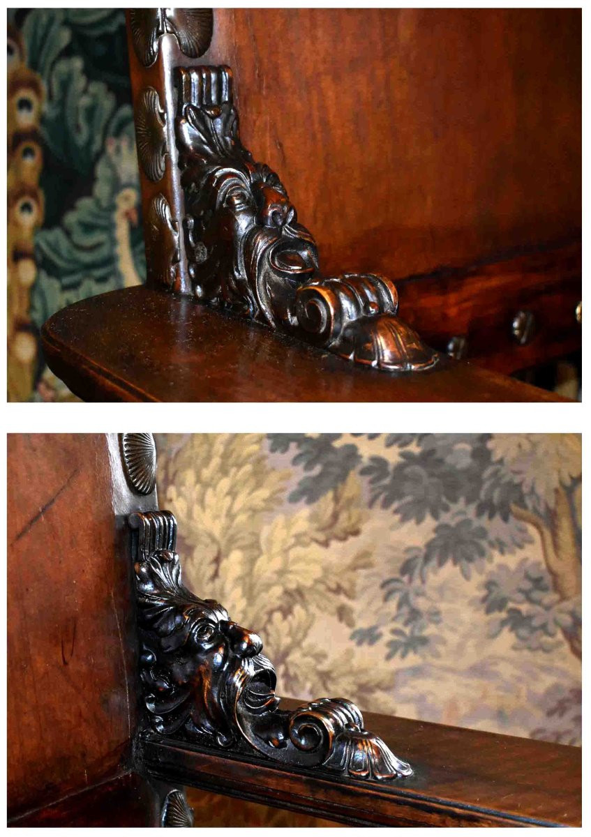 Important Louis XIII Style Renaissance Ceremonial Armchair, Leather Seat And Back, 19th Century. -photo-4