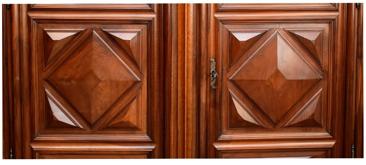 Louis XIII Style Wardrobe In Solid Walnut With Diamond-point Inlay, 2 Doors And 1 Drawer In The Cabinet-photo-3