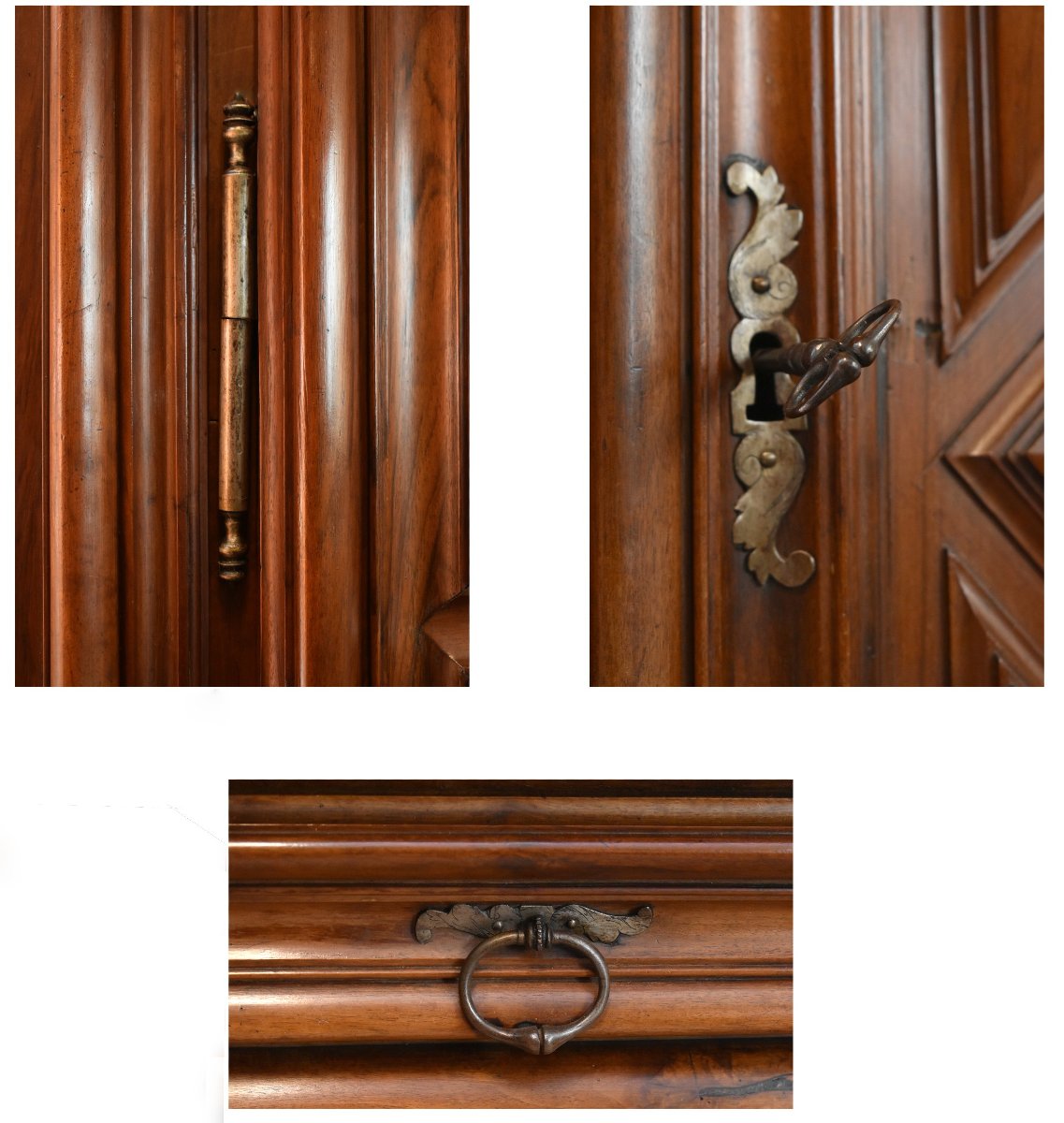 Louis XIII Style Wardrobe In Solid Walnut With Diamond-point Inlay, 2 Doors And 1 Drawer In The Cabinet-photo-7