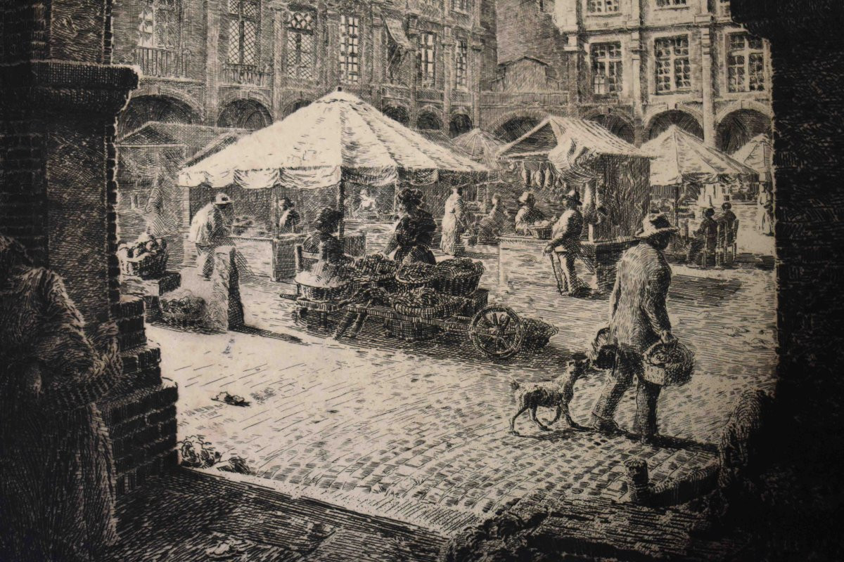 Renaud De Vézins De Lévézou, Large Etching Of The Place Nationale De Montauban, Royal Square-photo-3