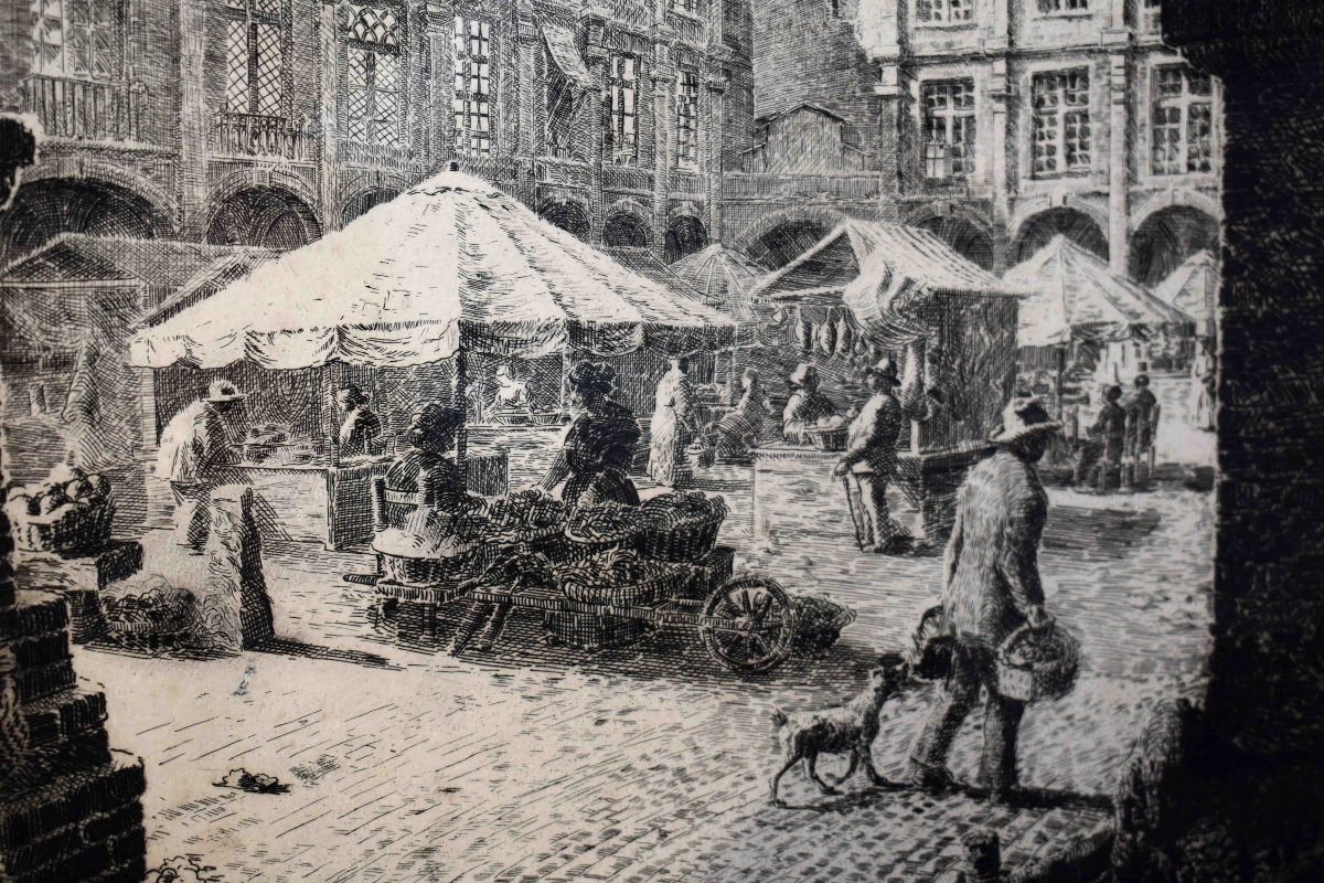 Renaud De Vézins De Lévézou, Large Etching Of The Place Nationale De Montauban, Royal Square-photo-4