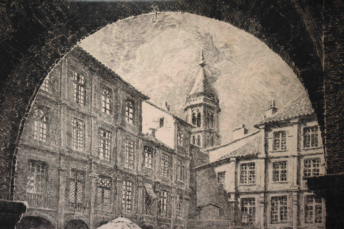 Renaud De Vézins De Lévézou, Large Etching Of The Place Nationale De Montauban, Royal Square-photo-5