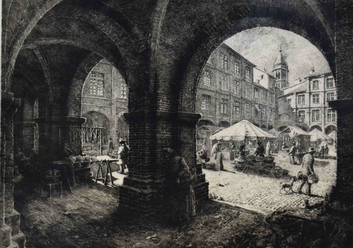 Renaud De Vézins De Lévézou, Large Etching Of The Place Nationale De Montauban, Royal Square