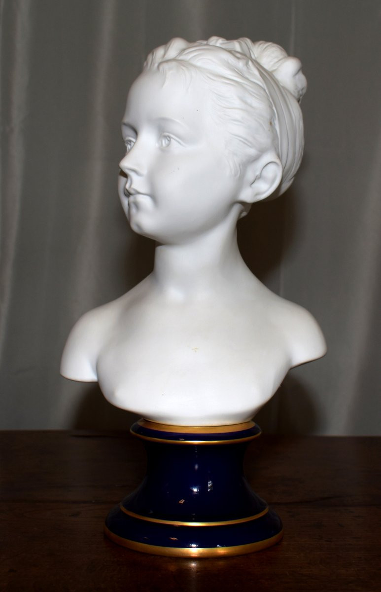 Pair Of Busts, Biscuit Porcelain, Tharaud Limoges After Houdon, Brongniart Children-photo-4