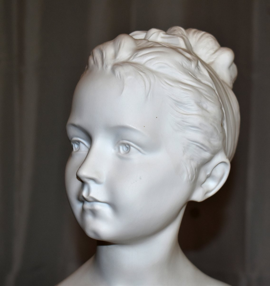 Pair Of Busts, Biscuit Porcelain, Tharaud Limoges After Houdon, Brongniart Children-photo-2