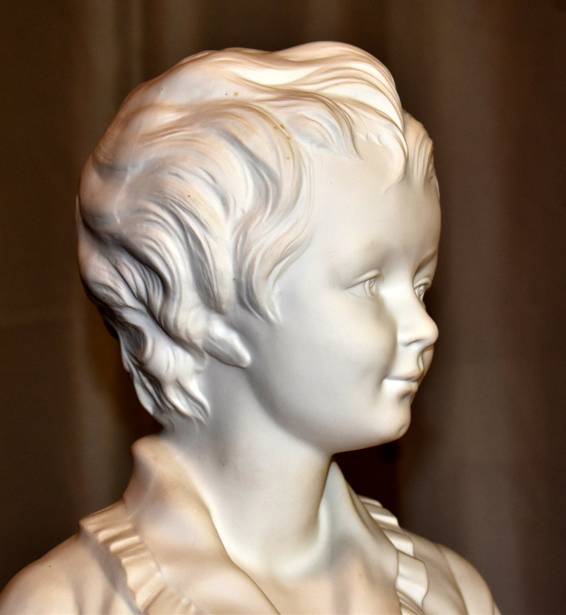 Pair Of Busts, Biscuit Porcelain, Tharaud Limoges After Houdon, Brongniart Children-photo-7