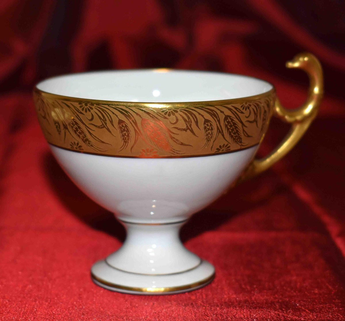 Paire De Tasses  En Porcelaine De Limoges Double Incrustation Or Poli à l'agate, style Empire-photo-2