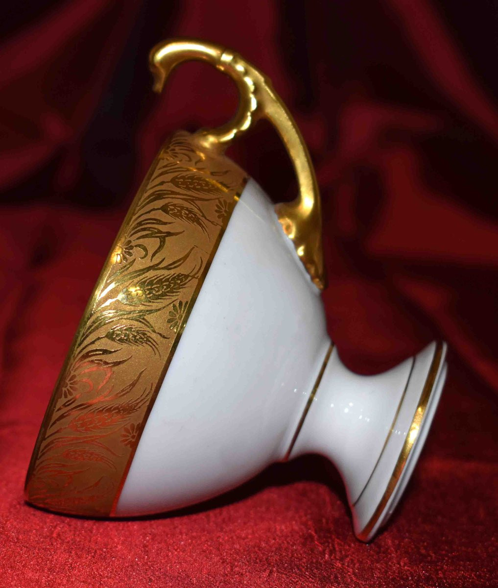 Paire De Tasses  En Porcelaine De Limoges Double Incrustation Or Poli à l'agate, style Empire-photo-3