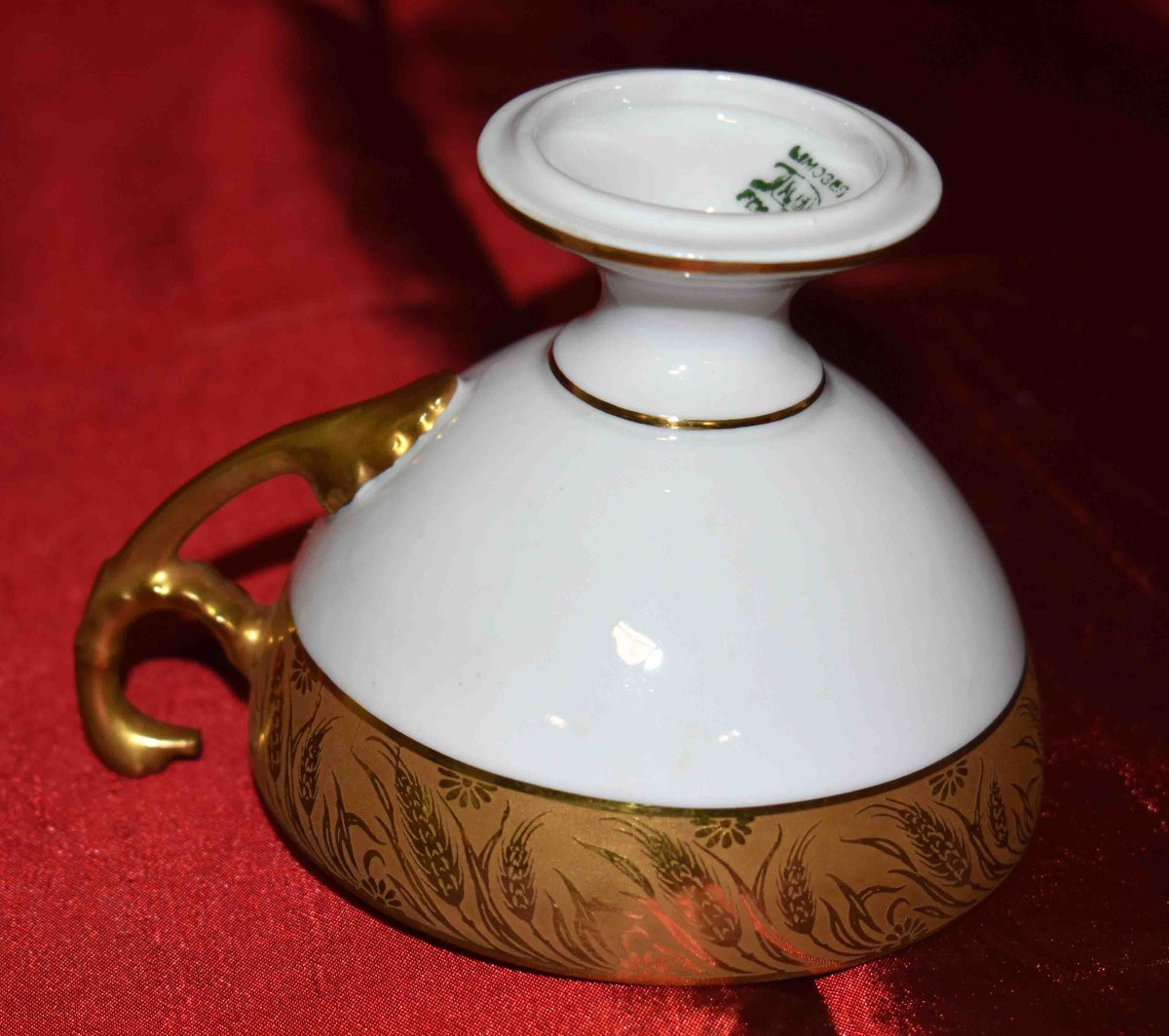Paire De Tasses  En Porcelaine De Limoges Double Incrustation Or Poli à l'agate, style Empire-photo-4
