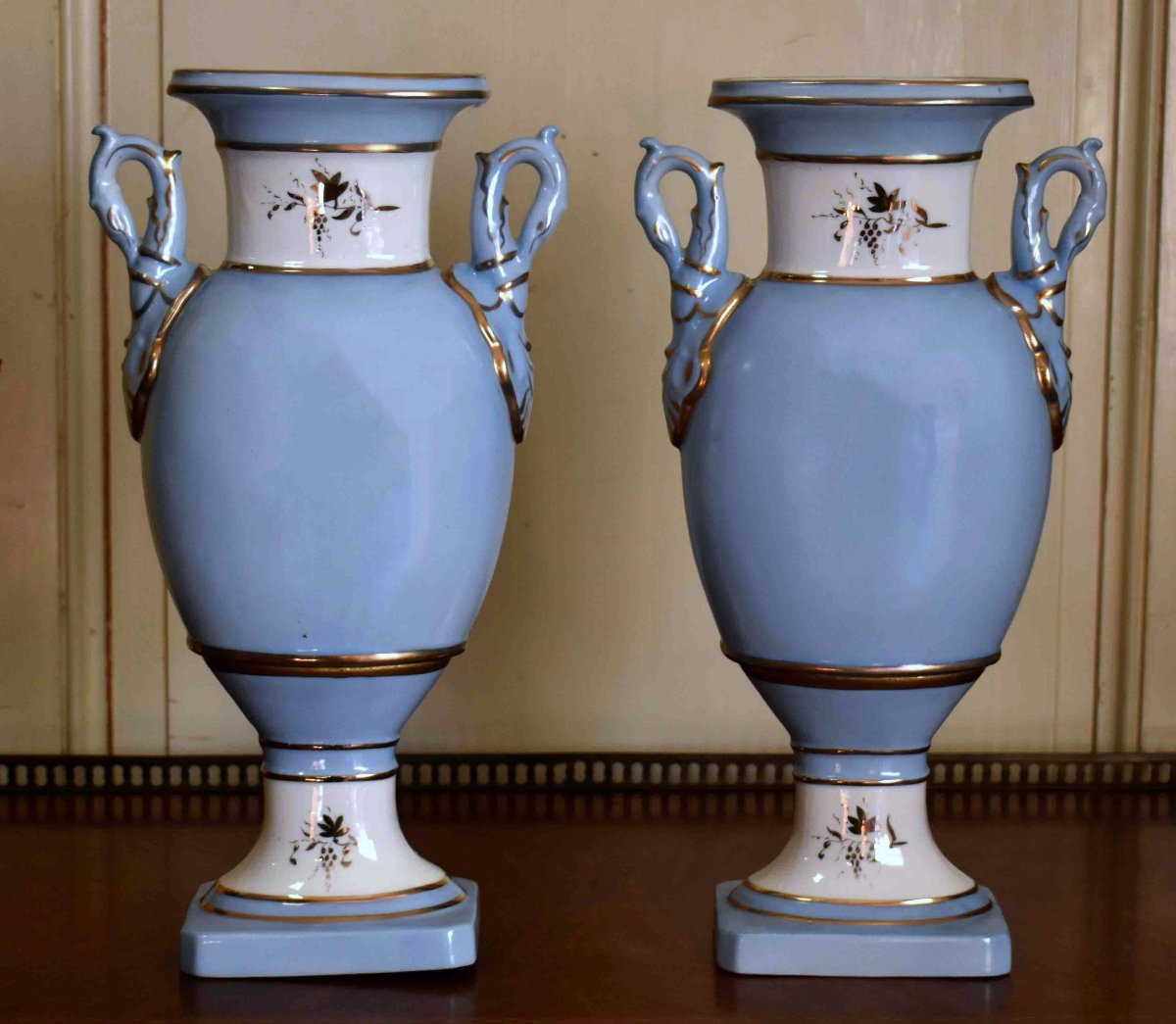Pair Of Limoges Porcelain Vases, Restoration Style, Floral Decoration, Late 19th Century.-photo-3