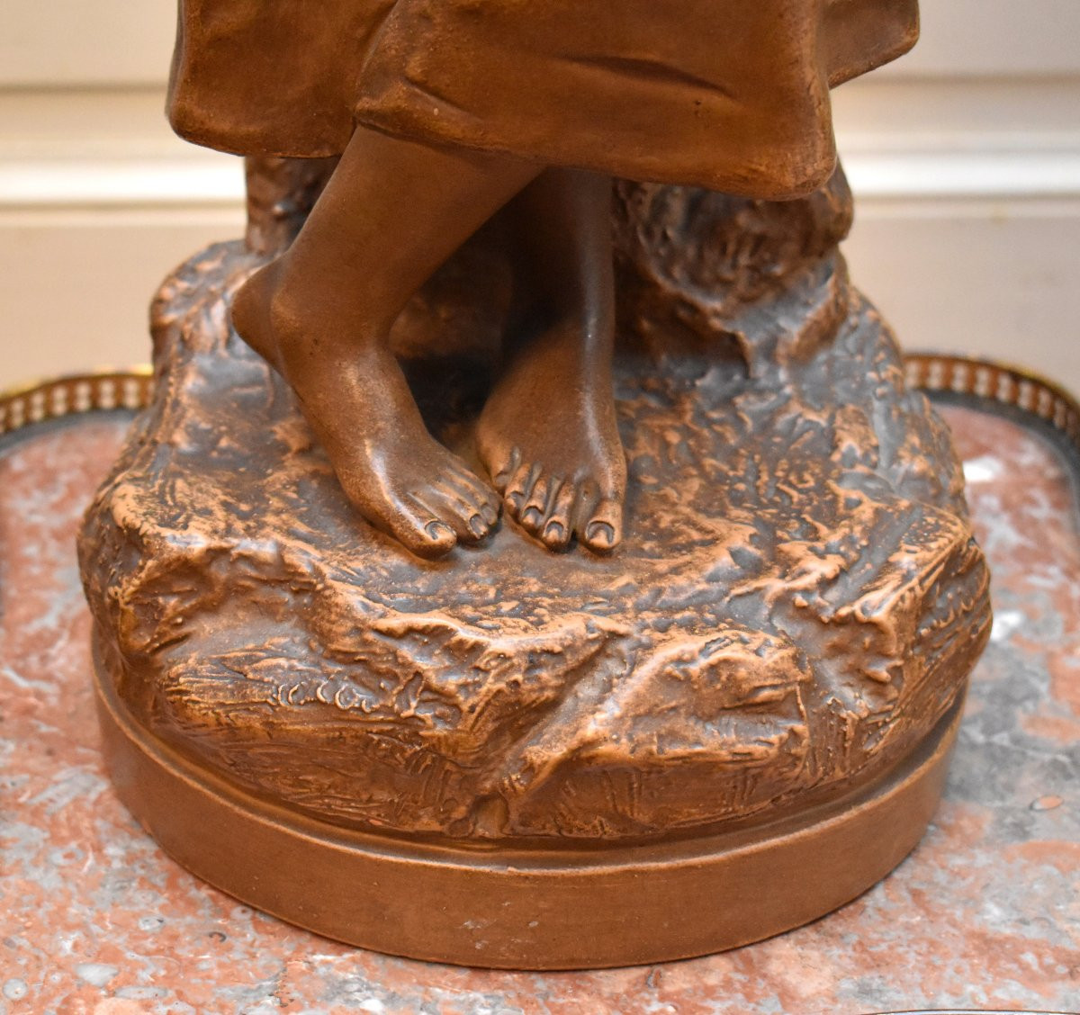 Joseph Le Guluche ( 1849-1915 ). Statue  en Terre Cuite, Sculpture  Jeune Femme à La Mandoline.-photo-6