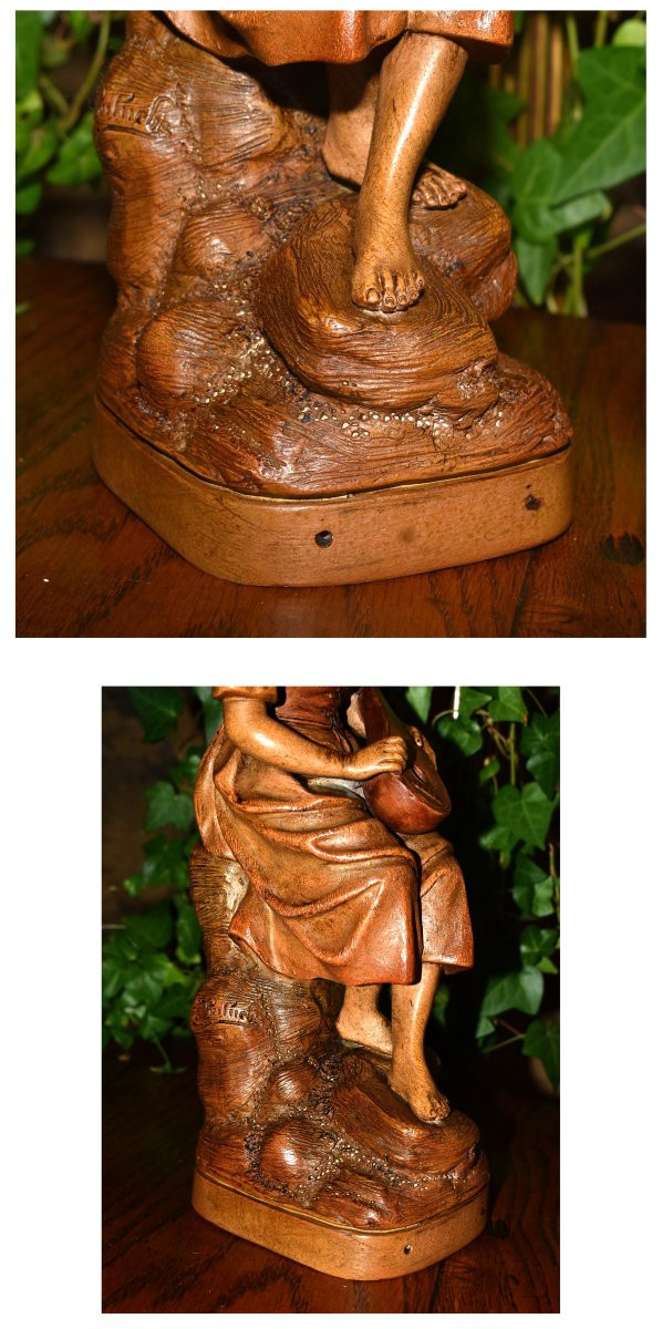 Joseph  Le Guluche ( 1849-1915 ). Sculpture En Terre Cuite, Statue Jeune Femme à La Mandoline.-photo-6