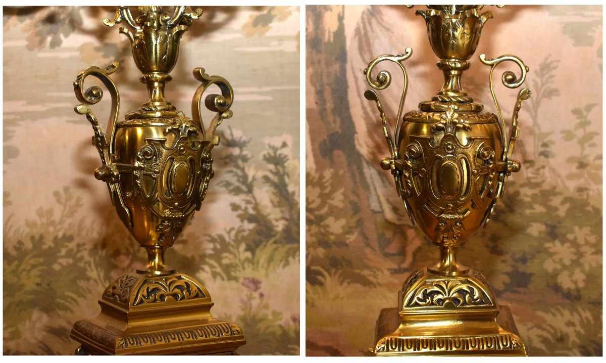 Importante Paire De Candélabres à 6 Bras De Lumières En Bronze, Chandeliers  Style Renaissance -photo-5