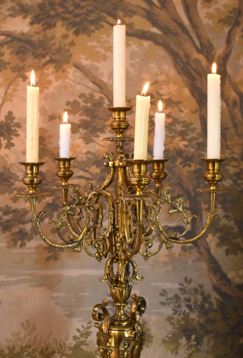 Importante Paire De Candélabres à 6 Bras De Lumières En Bronze, Chandeliers  Style Renaissance -photo-6
