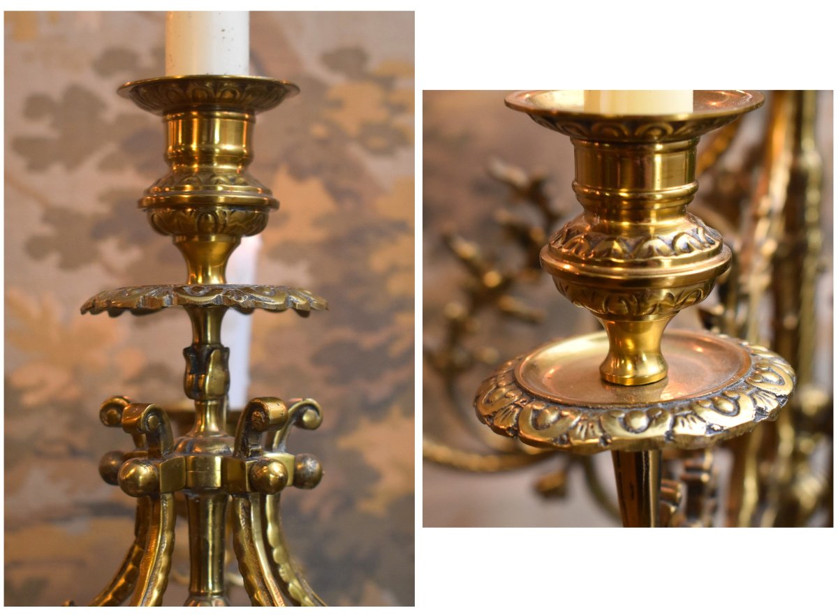 Importante Paire De Candélabres à 6 Bras De Lumières En Bronze, Chandeliers  Style Renaissance -photo-7