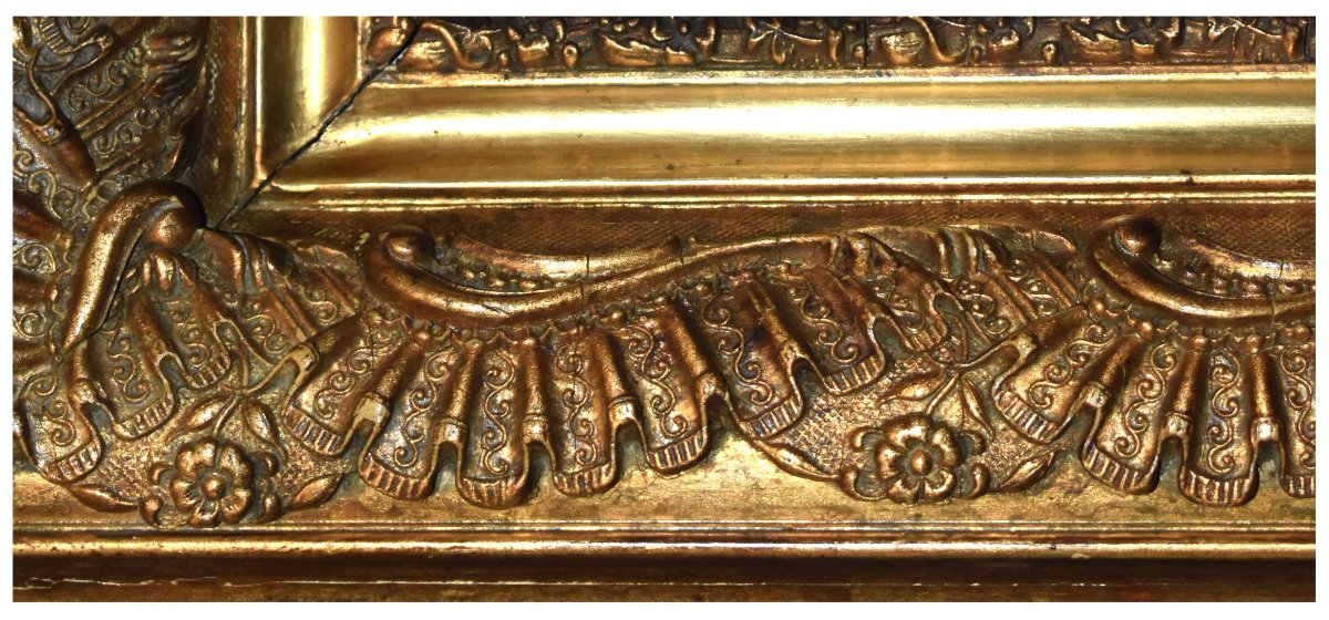 Large Louis XV Style Pediment Mirror, Napoleon III Period, Wooden And Gilded Stucco Mirror   -photo-3
