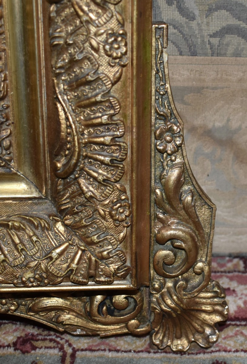 Large Louis XV Style Pediment Mirror, Napoleon III Period, Wooden And Gilded Stucco Mirror   -photo-7