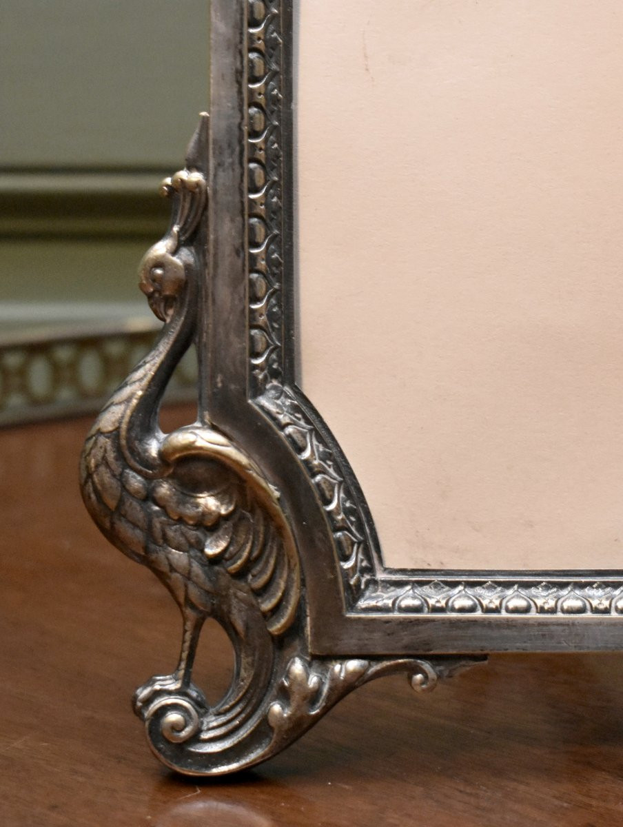 Maison Giroux Paris , cadre à poser  en bronze argenté style néo-gothique , époque NIII , XIXe-photo-4