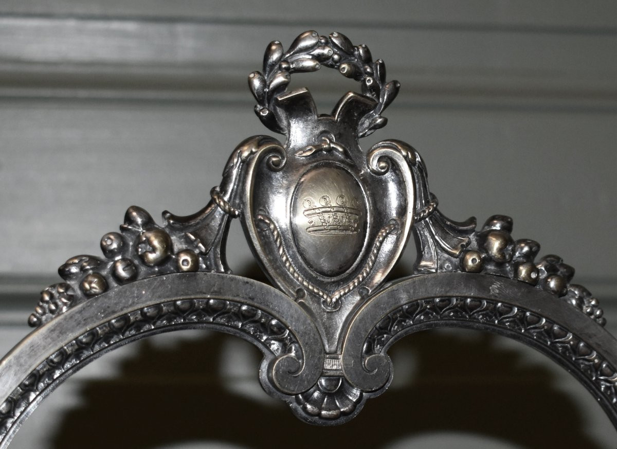 Maison Giroux Paris , cadre à poser  en bronze argenté style néo-gothique , époque NIII , XIXe-photo-2