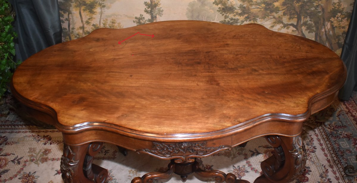 Guéridon en acajou, 4 pieds galbés,  époque Napoléon III, table de salon de milieu XIXe -photo-7