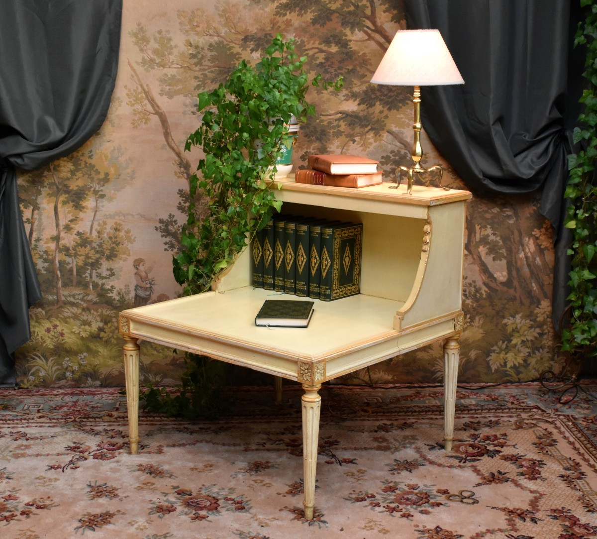  Painted Wooden Bookcase, Side Table, Bedside Table, End Table, Louis XVI Style