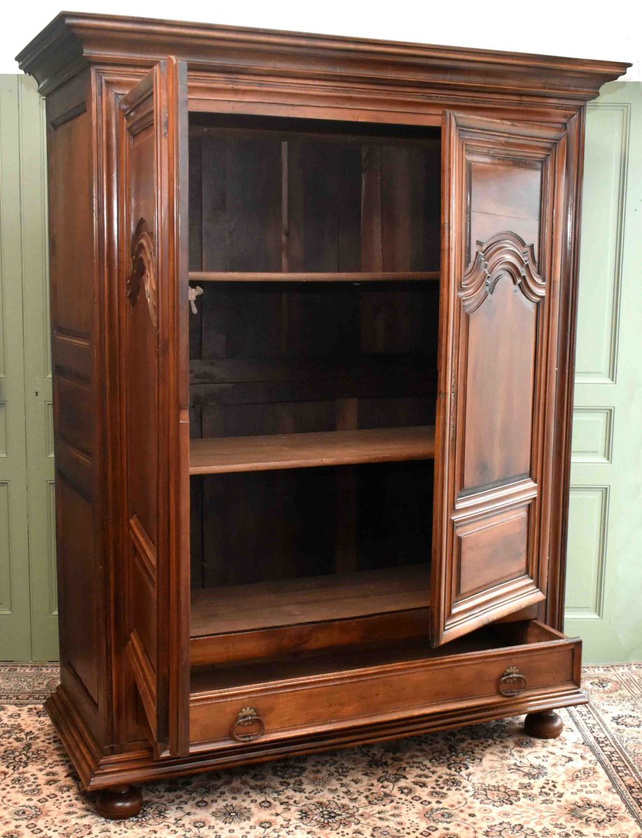 Small Louis XIV Style Walnut Wardrobe With 2 Doors And 1 Drawer, Demountable.-photo-3