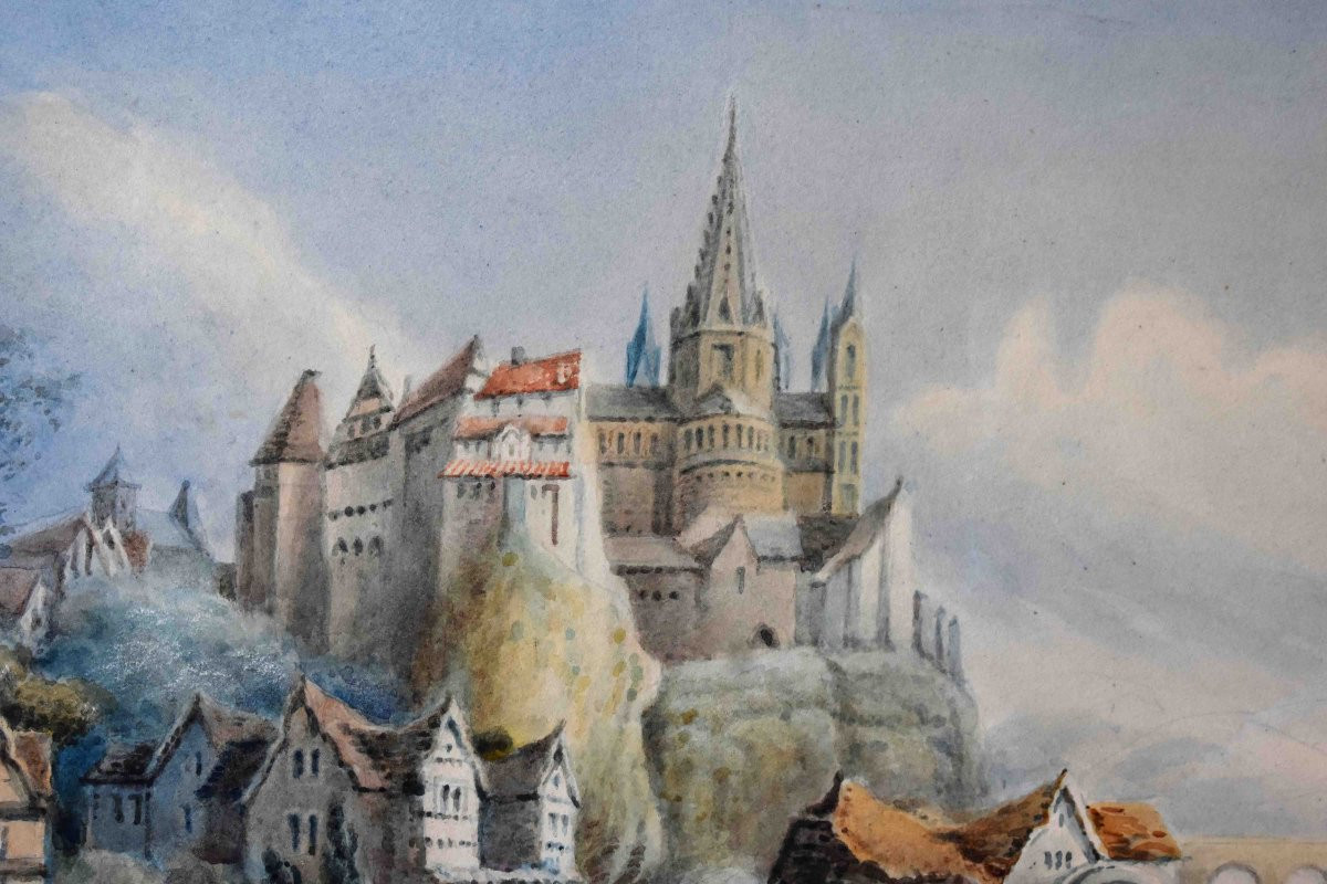 Watercolor, Architecturally Structured Landscape Monogrammed Fc, -photo-4