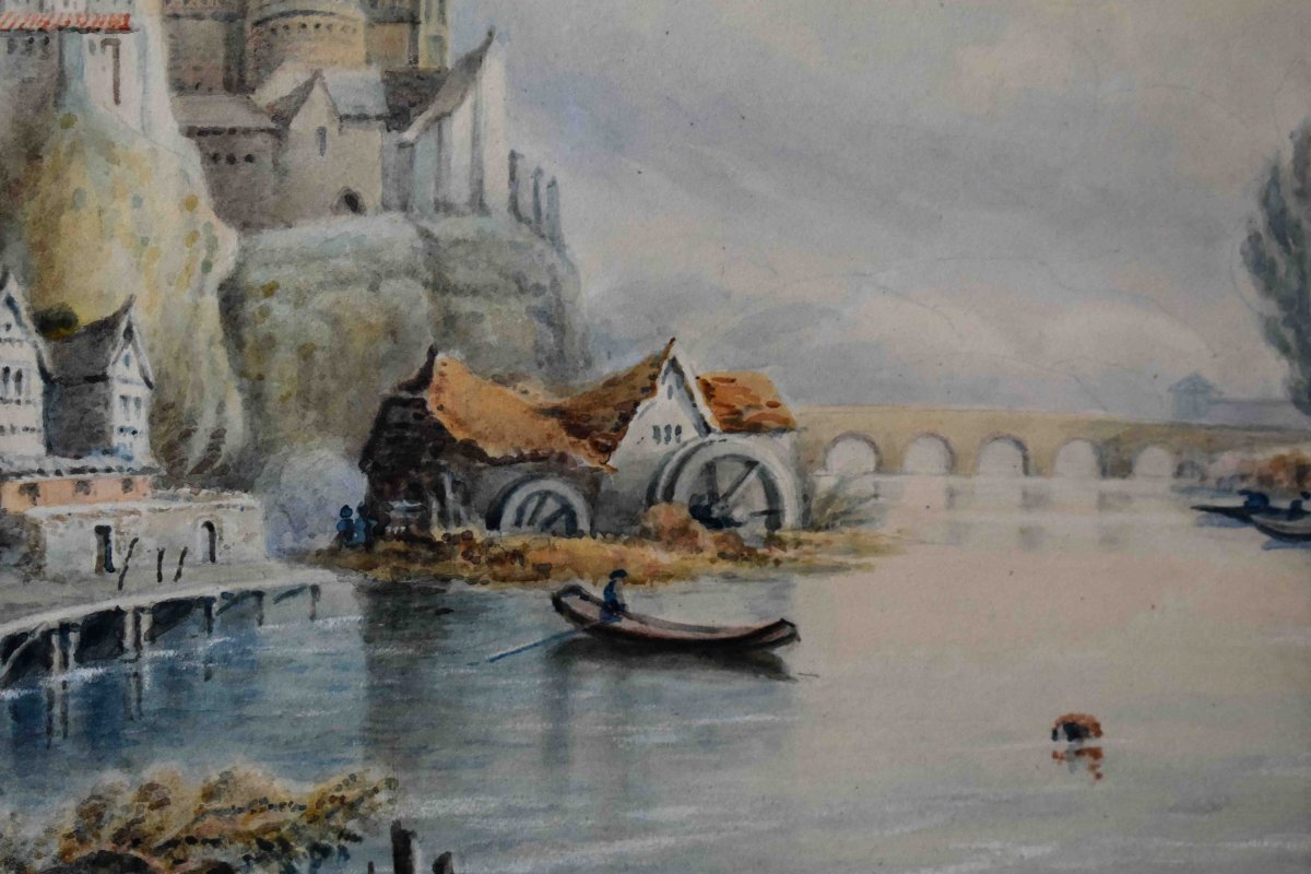 Watercolor, Architecturally Structured Landscape Monogrammed Fc, -photo-1