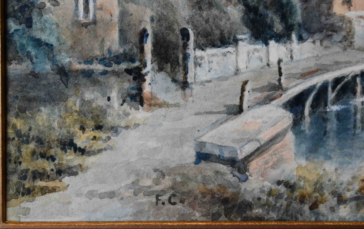 Watercolor, Architecturally Structured Landscape Monogrammed Fc, -photo-3